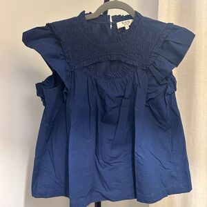 Sea Navy Blue Ruffled Women's Top